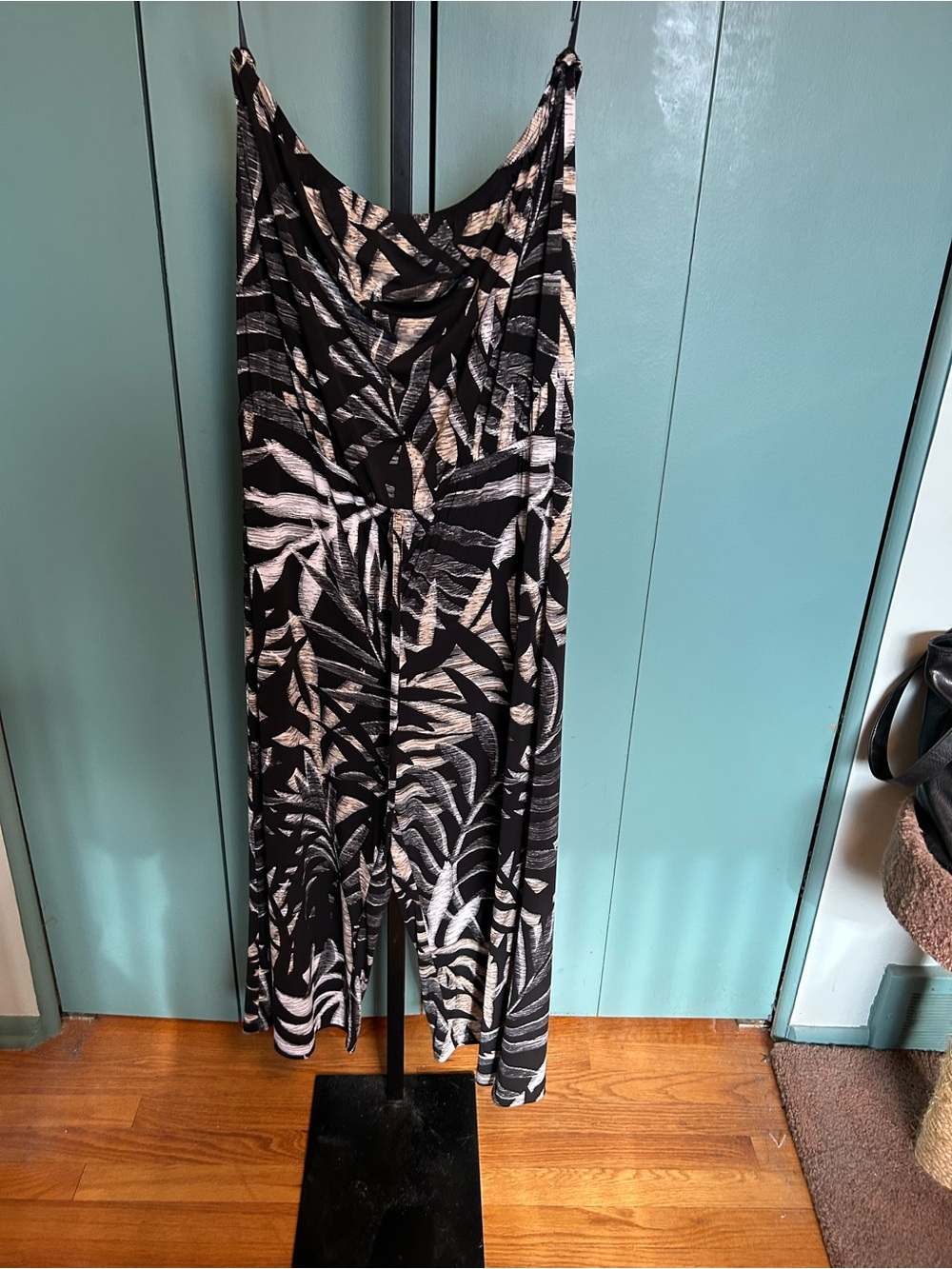Black & White Tropical Print Jumpsuit sleeveless